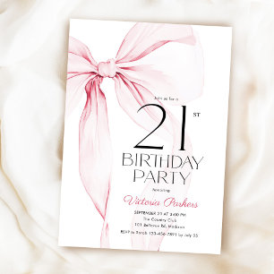 Invitation Elégant Nœud Papillon Rose 21e Anniversaire