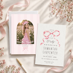 Invitation Elégant nœud papillon rose coquette photo gris dip