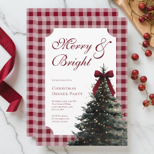 Invitation Élégant Nœud Rouge Gingham Soirée de Noël pour le