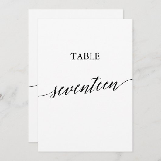 Invitation Élégant noir 5x7 Numéro de tableau imprimable Dix- (Devant / Derrière)