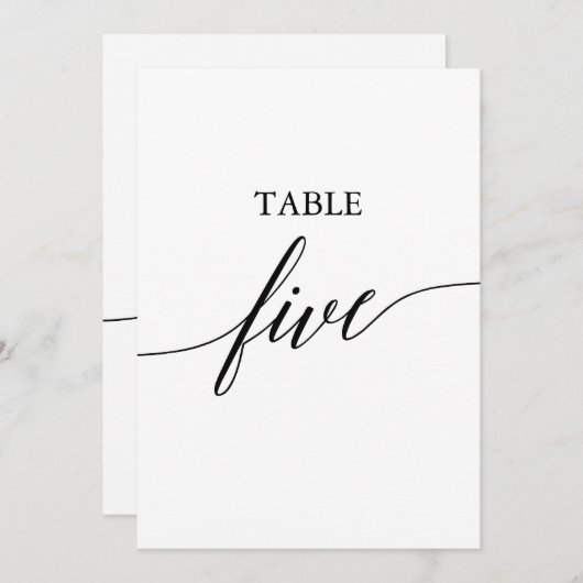 Invitation Élégant noir 5x7 Numéro du tableau imprimable Cinq (Devant / Derrière)