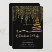 Invitation Elégant Noir - Arbre de Noël Or (Devant / Derrière)