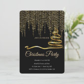 Invitation Elégant Noir - Arbre de Noël Or (Debout devant)