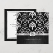Invitation Élégant Noir & Argent 25e Anniversaire de Mariage (Devant / Derrière)