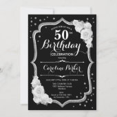Invitation Elégant noir argent blanc photo 50e anniversaire (Devant)