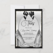 Invitation Elégant Noir, Argent Gem Bow & Stilettos Anniversa (Devant)
