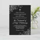 Invitation Élégant noir & argent Mariage catholique moderne (Debout devant)