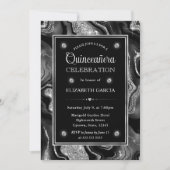 Invitation Elégant noir & argent Parties scintillant Agate Qu (Devant)