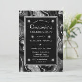 Invitation Elégant noir & argent Parties scintillant Agate Qu (Debout devant)