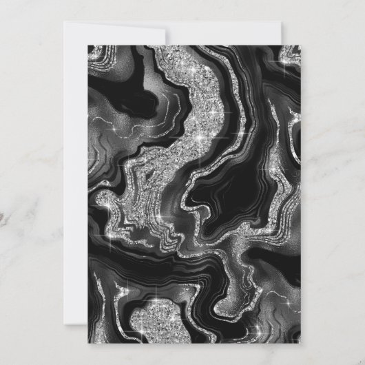 Invitation Elégant noir & argent Parties scintillant Agate Qu (Dos)