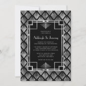 Invitation Élégant Noir Argent Vintage Déco Mariage Motif (Devant)