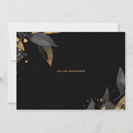 Invitation Élégant noir avec Fête des mariées or (Dos)