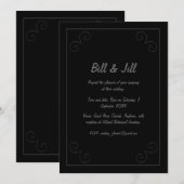 Invitation Élégant Noir avec Mariage de bordure de défilement (Devant / Derrière)