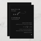 Invitation Élégant noir avec Mariage de texte blanc (Devant / Derrière)