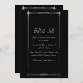 Invitation Élégant noir avec Mariage frontière Chrome Déco (Devant / Derrière)