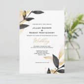 Invitation Élégant Noir avec Mariage Or (Debout devant)