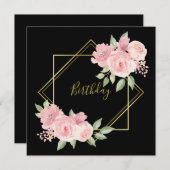 Invitation Élégant noir avec roses roses roses roses Invitati (Devant / Derrière)