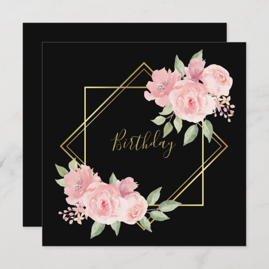 Invitation Élégant noir avec roses roses roses roses Invitati (Devant / Derrière)