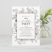 Invitation Elégant noir blanc 50e anniversaire Floral Line Ar (Debout devant)