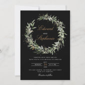 Invitation Elégant noir & blanc Aquarelle Mariage vert (Devant)