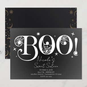 Invitation Élégant Noir Blanc BOO Magique Halloween 16 Ans Su