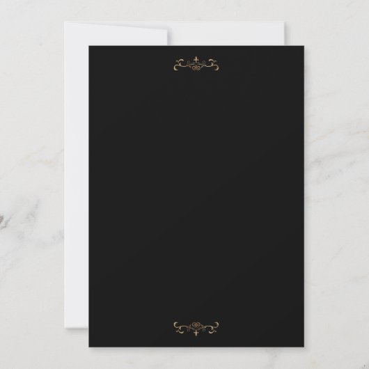 Invitation élégant noir blanc classique or monogramme mariage (Dos)