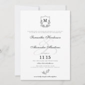 Invitation Elégant noir & blanc Crest Détails et Mariage QR (Devant)