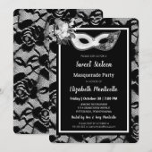 Invitation Élégant noir/blanc dentelle sucré 16 Masquerade Pa (Devant / Derrière)