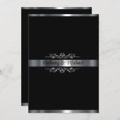 Invitation Élégant Noir, Blanc et Argent (Devant / Derrière)