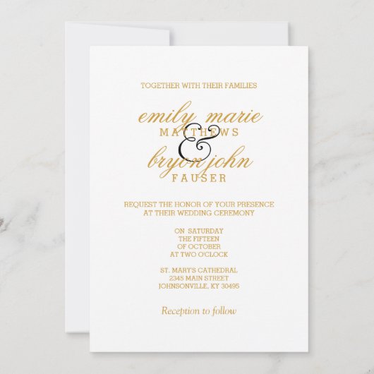 Invitation Élégant Noir, Blanc et Or (Dos)