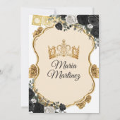 Invitation Elégant noir blanc et or Floral Mis Quince (Dos)