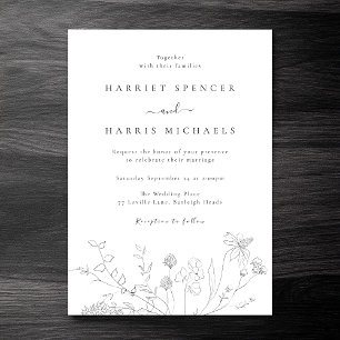 Invitation Élégant noir & blanc Fleur sauvage moderne Mariage