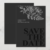 Invitation Élégant noir blanc floral Enregistrer la date (Devant / Derrière)
