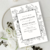 Invitation Élégant noir blanc Floral Line Mariage