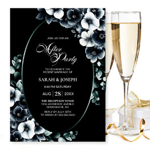 Invitation Elégant noir blanc Floral Mariage après la fête