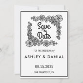 Invitation Elégant noir blanc floral mariage Enregistrer la d (Devant)