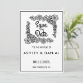 Invitation Elégant noir blanc floral mariage Enregistrer la d (Debout devant)