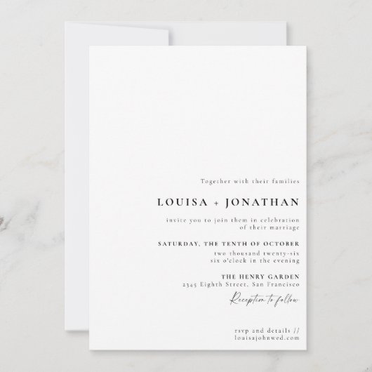Invitation Élégant noir blanc Formal Script Mariage minimal (Devant)