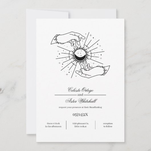 Invitation Elégant noir & blanc Mains mystiques main (Devant)