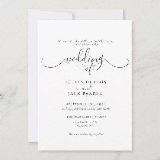 Invitation Élégant Noir Blanc Mariage (Devant)