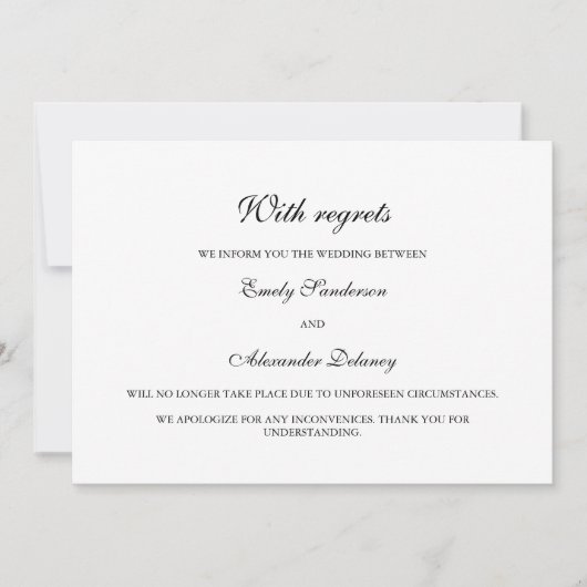 Invitation Élégant noir blanc Mariage annulation (Devant)
