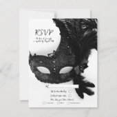 Invitation Elégant Noir Blanc Mascarade Masque Mariage RSVP (Devant)