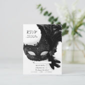 Invitation Elégant Noir Blanc Mascarade Masque Mariage RSVP (Debout devant)