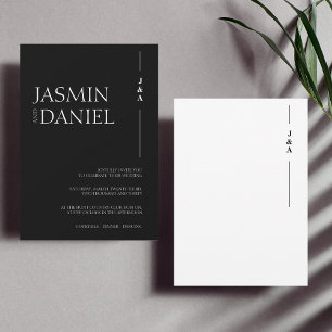Invitation Élégant Noir Blanc Monogramme Initiales Mariage