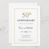 Invitation Élégant Noir Blanc Or 50e Anniversaire de Mariage (Devant / Derrière)