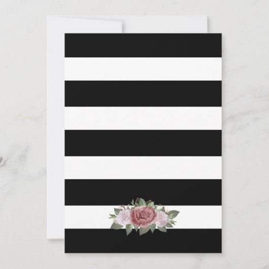 Invitation Élégant noir blanc or bleu rose Mariage floral (Dos)