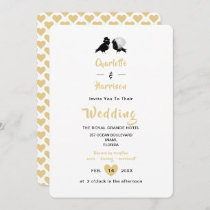 Invitation Elégant Noir Blanc Or Inséparables mignon Mariage 