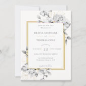 Invitation Élégant noir blanc or Rustique Mariage floral (Devant)