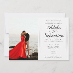 Invitation Élégant noir blanc photo Monogramme Mariage offici