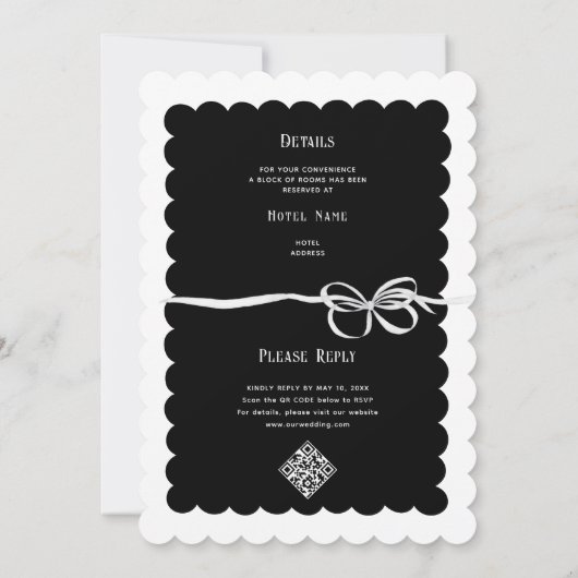 Invitation Élégant noir blanc ruban Bow Mariage Monogramme (Dos)